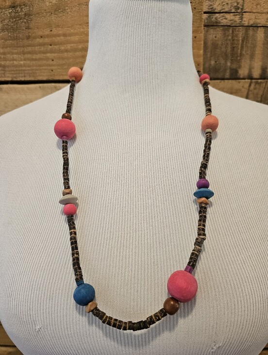None Jewelry - Handcrafted Multi-color Wood Bead Necklace